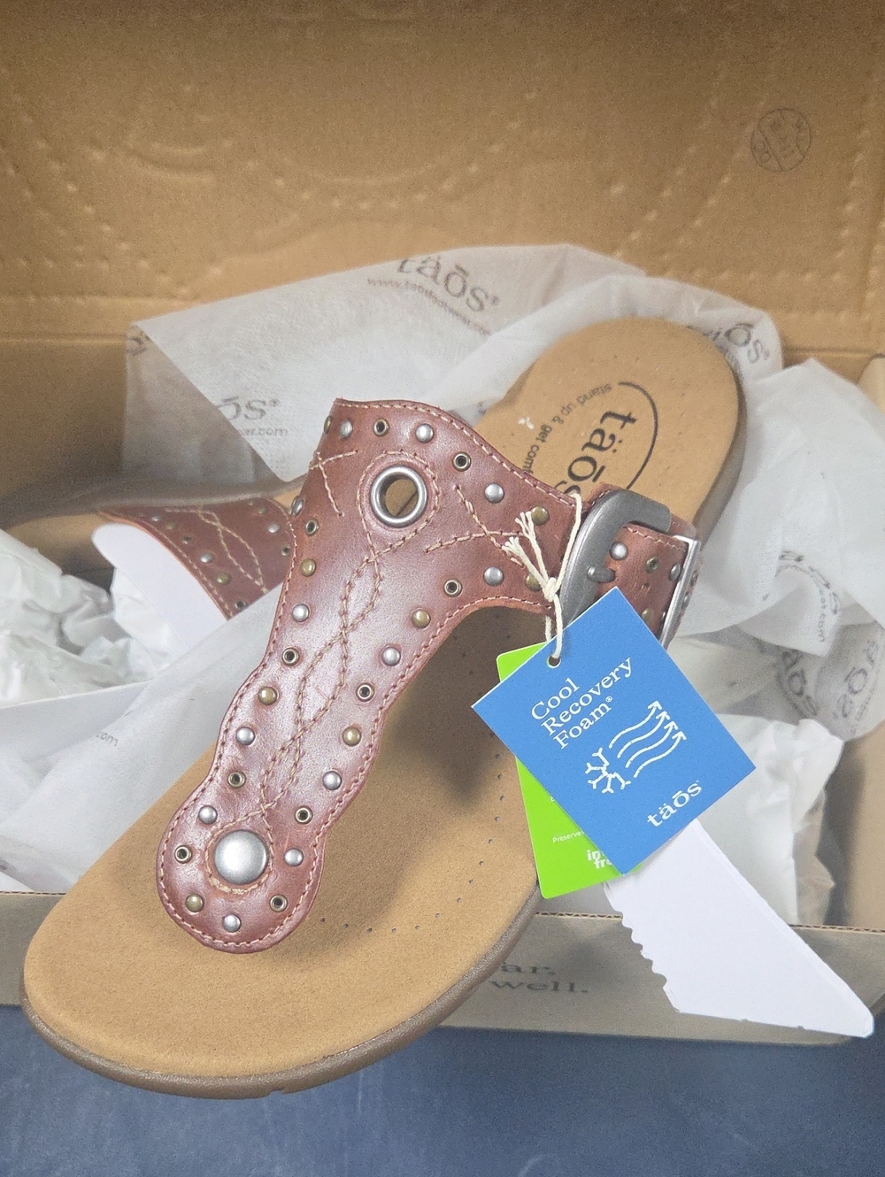 Taos Footwear Brown Studded Leather Thong Sandal